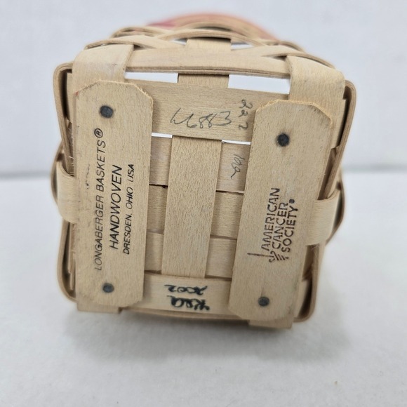 Longaberger Basket American Cancer Society White Washed Pink Blonde Handle 2002 - Picture 7 of 11